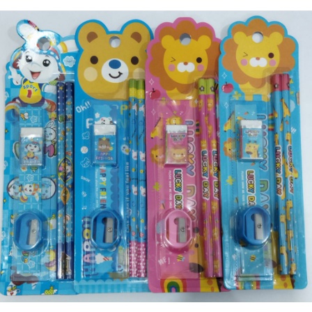 SET ALAT TULIS SEKOLAH 5 IN 1 KARAKTER KARTUN LUCU MINI STATIONERY