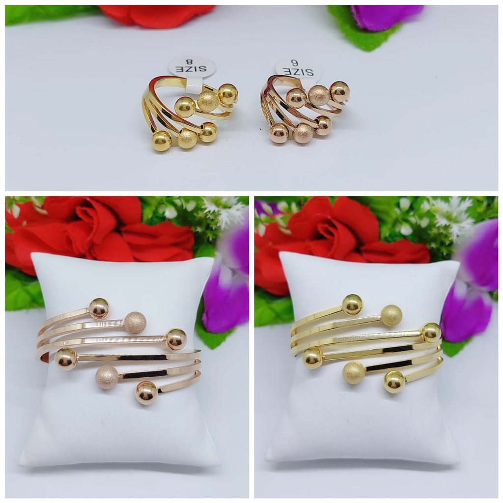 Titanium set gelang dan cincin bola perhiasan wanita Jewelry 0067