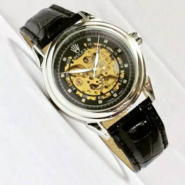 Jam tangan pria cowok Rolex Automatic Classic Kulit Grosir