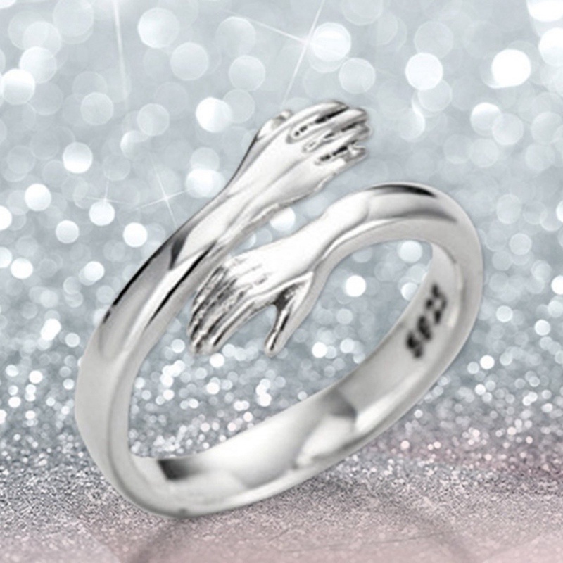 Cincin Sterling Silver 925 Bentuk Tangan Hug Dapat Disesuaikan Untuk Wanita