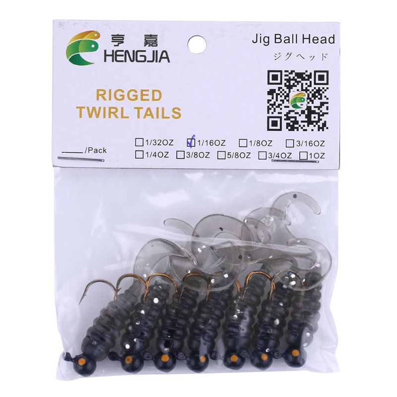 Umpan Pancing Sea Bass Bait+kail Jig Head Twirl Tails Worm 1.75G 7PCS