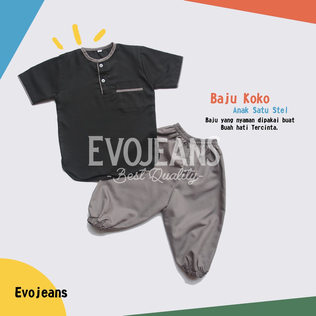 Grosir Baju Koko Anak Setelan Baju dan Celana Umur 0-6 Tahun Bahan Toyobo Premium Adem Lembut - Evo