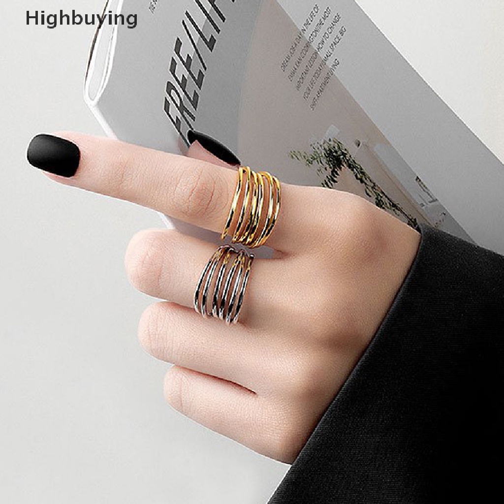 Hbid Cincin Pernikahan Multi Layer Bentuk Geometri Warna Silver Handmade