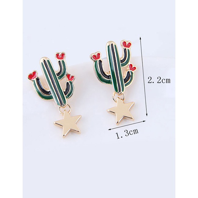 LRC Anting Tusuk Lovely Green Cactus Shape Decorated Earring