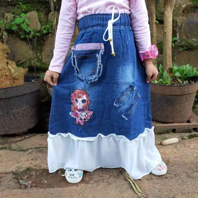 Rok jeans tutu anak led musik 4-7 tahun