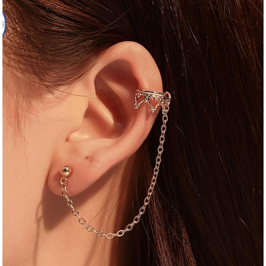 Klip Telinga Mahkota Love Long Chain Crown Ear Clip