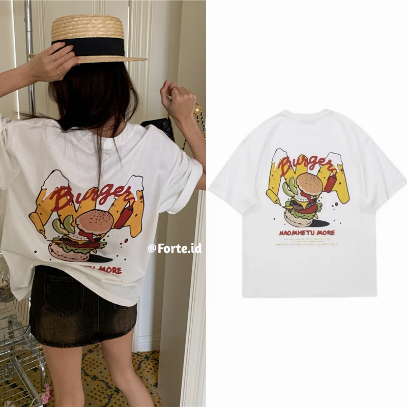 Print T-shirt Kaos Putih Lengan Pendek Wanita Oversize Korean Style