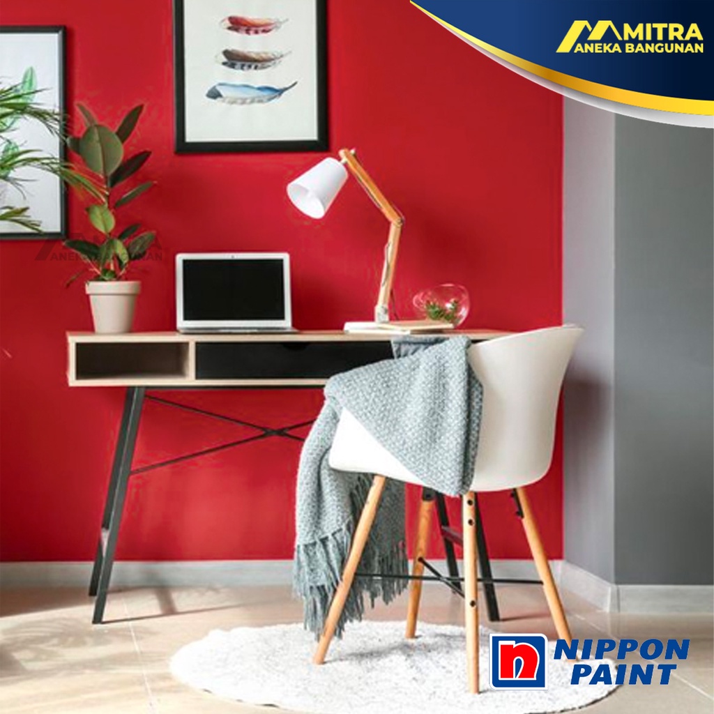 CAT TEMBOK EKSTERIOR INTERIOR NIPPON PAINT FASHION RED NP R 1274 A / VINILEX ELASTEX SPOTLESS / MERA