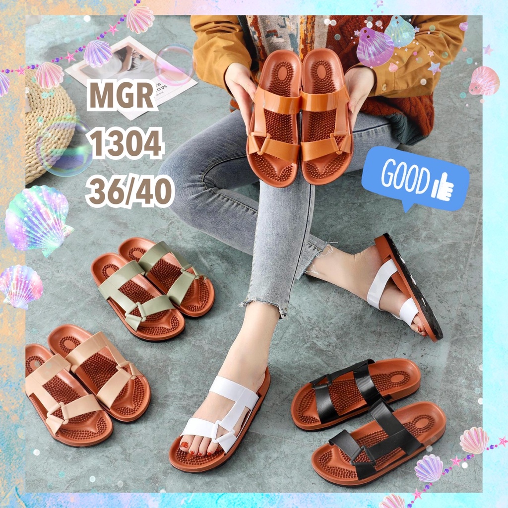 Sandal Slop Jelly Rematik  Semi Gunung Wanita Tali Sambung Keren Import Cantik MGR Mokaya Morego Balance (1304)/ Size 36-40