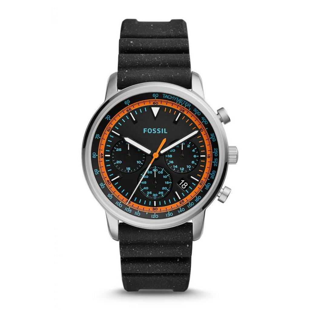 Fossil Goodwin Black Rubber Strap -Jam Tangan Analog Pria  [FS5520]