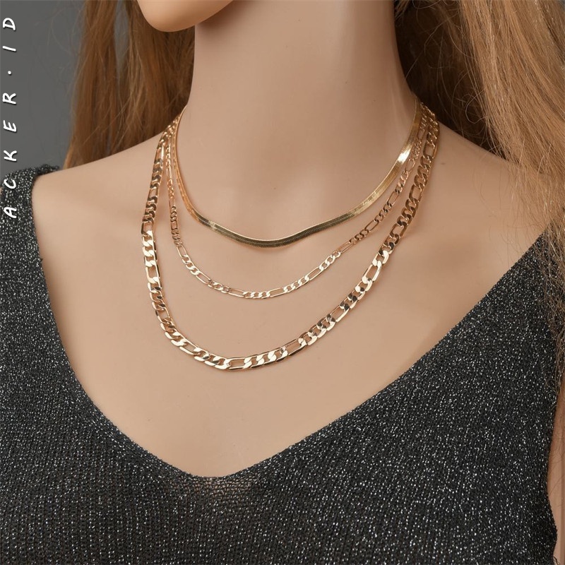 Set Kalung Rantai Multilayer Model Flat Untuk Wanita