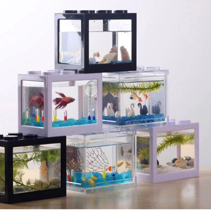TERLARIS..  Aquarium Mini Lego Block Black1A Akuarium Ikan Hias Cupang  ,,,,