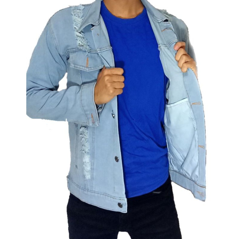 Jacket jeans pria wanita jaket jeans sobek
