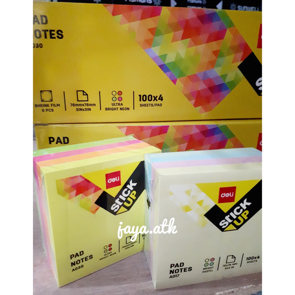 Sticky Notes/Pad Notes/Memo Tumpuk Tempel 4 Warna 76 x 76 mm Deli