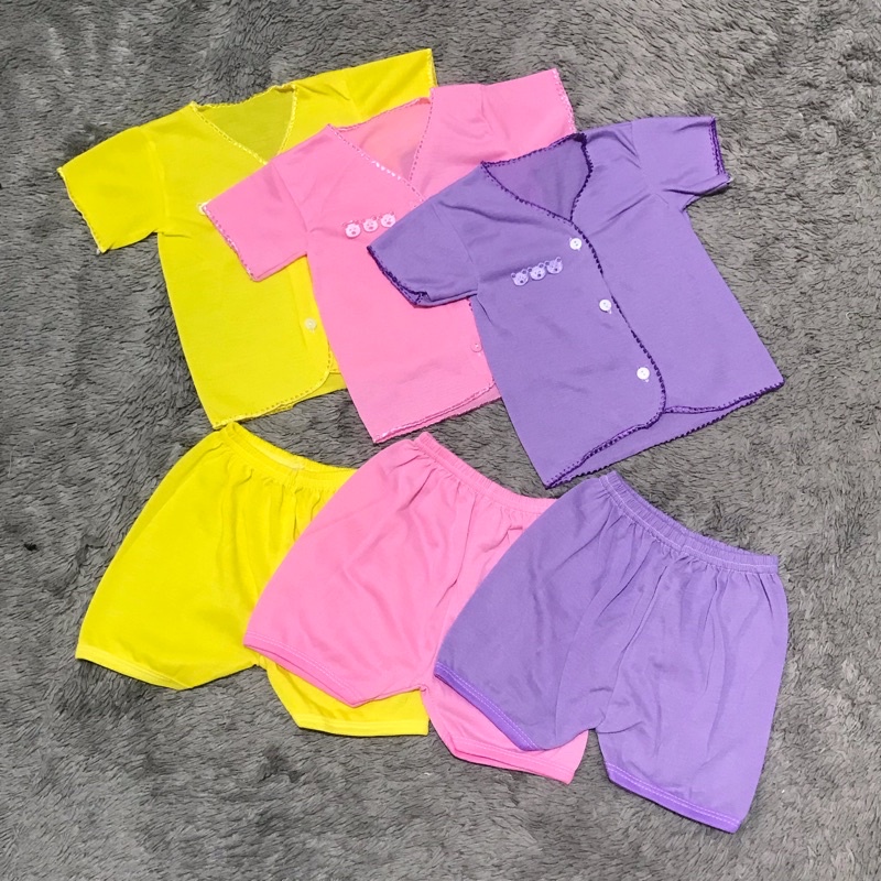 (3 setel) Setelan Baju Bayi Lengan Pendek dan Celana Pendek Polos