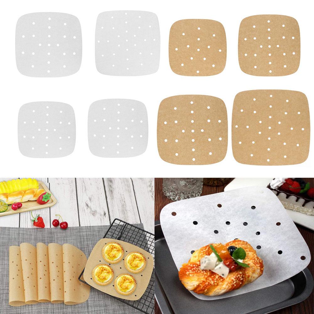 Populer 100pcs Air Fryer Liners Unbleached Baking &amp; Pastry Tools Bakeware Berlubang Alas Kukus Anti Lengket