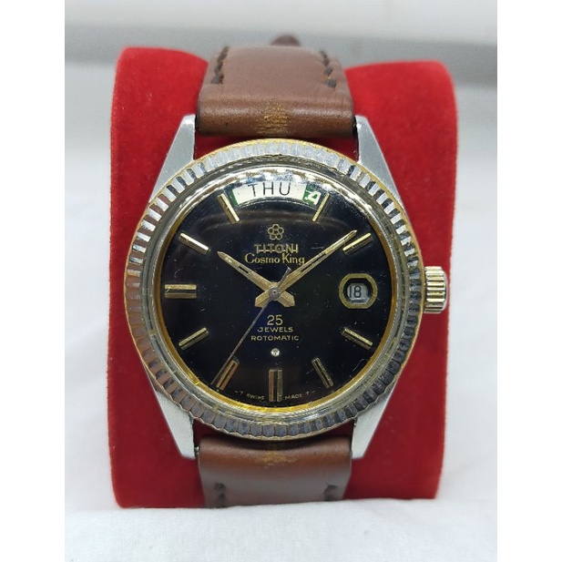 Jam Tangan Titoni Cosmo King Automatic Swiss Vintage Black Dial