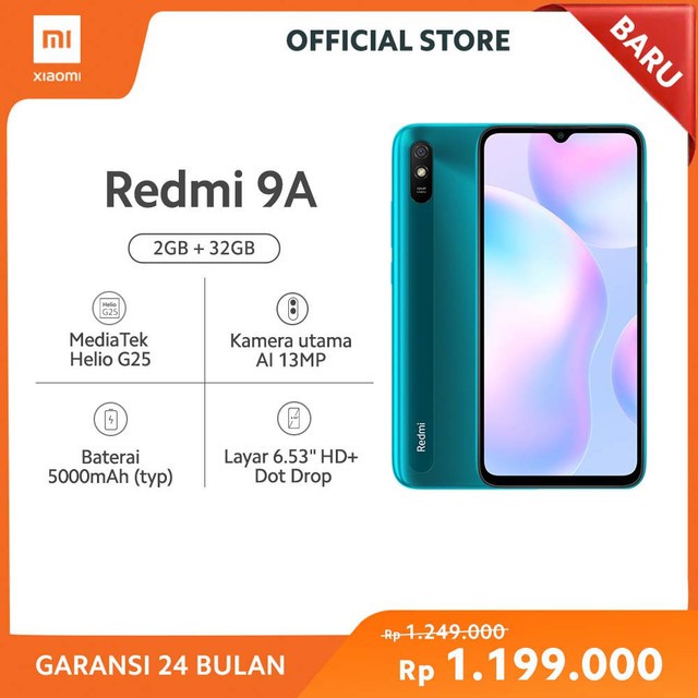 XIaomi Redmi 9A (2+32GB) Layar DotDrop 6.53