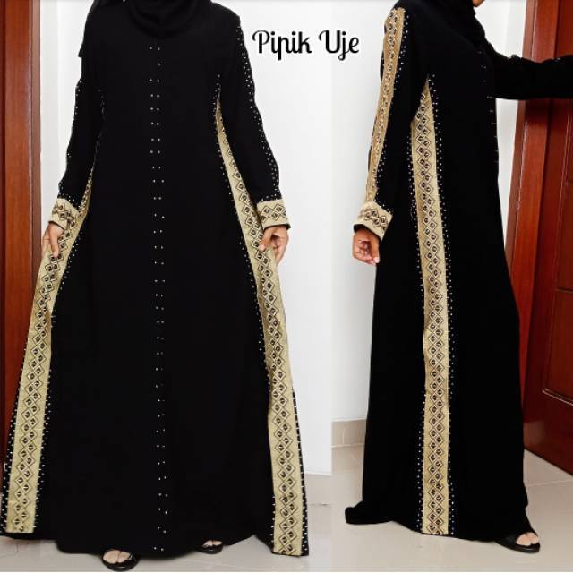 Abaya Gamis Arab Bordir Pipik Samping saudi jet-black