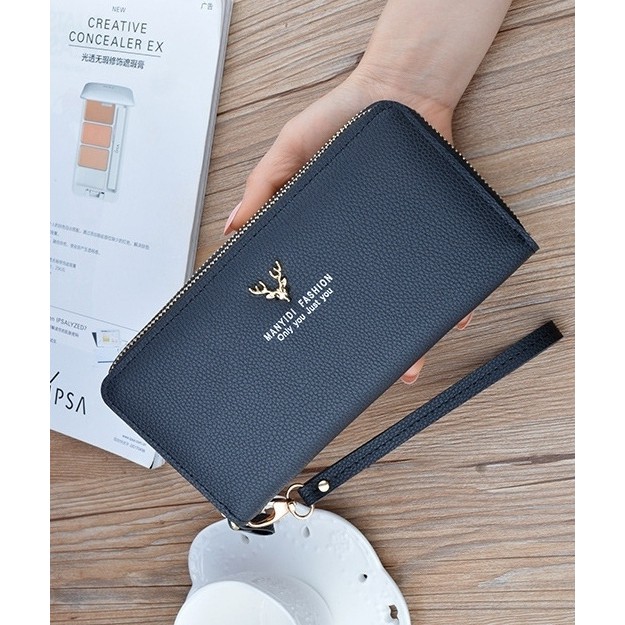 DOMPET PANJANG WANITA 2 RESLETING PREMIUM KULIT HITAM LIEBEN PESTA IMPORT KOREA MUAT HP WA370B5 SLOT KARTU UANG TALI REMAJA KEKINIAN BRANDED MURAH PENDEK BATAM