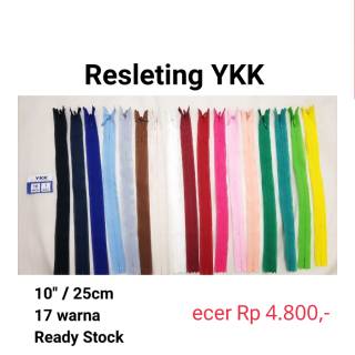  Resleting  invisible 10 25cm Jepang  YKK warna warni no 