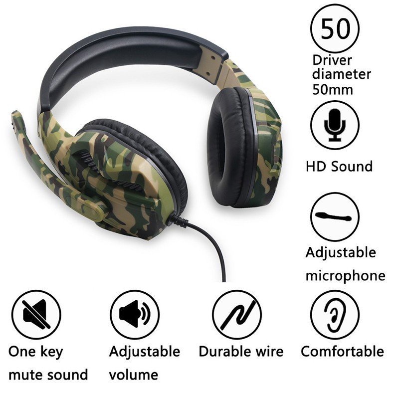 Headphone Gaming Army Headset Earphone Game World Kabel MIC PC Mobile Super Bass