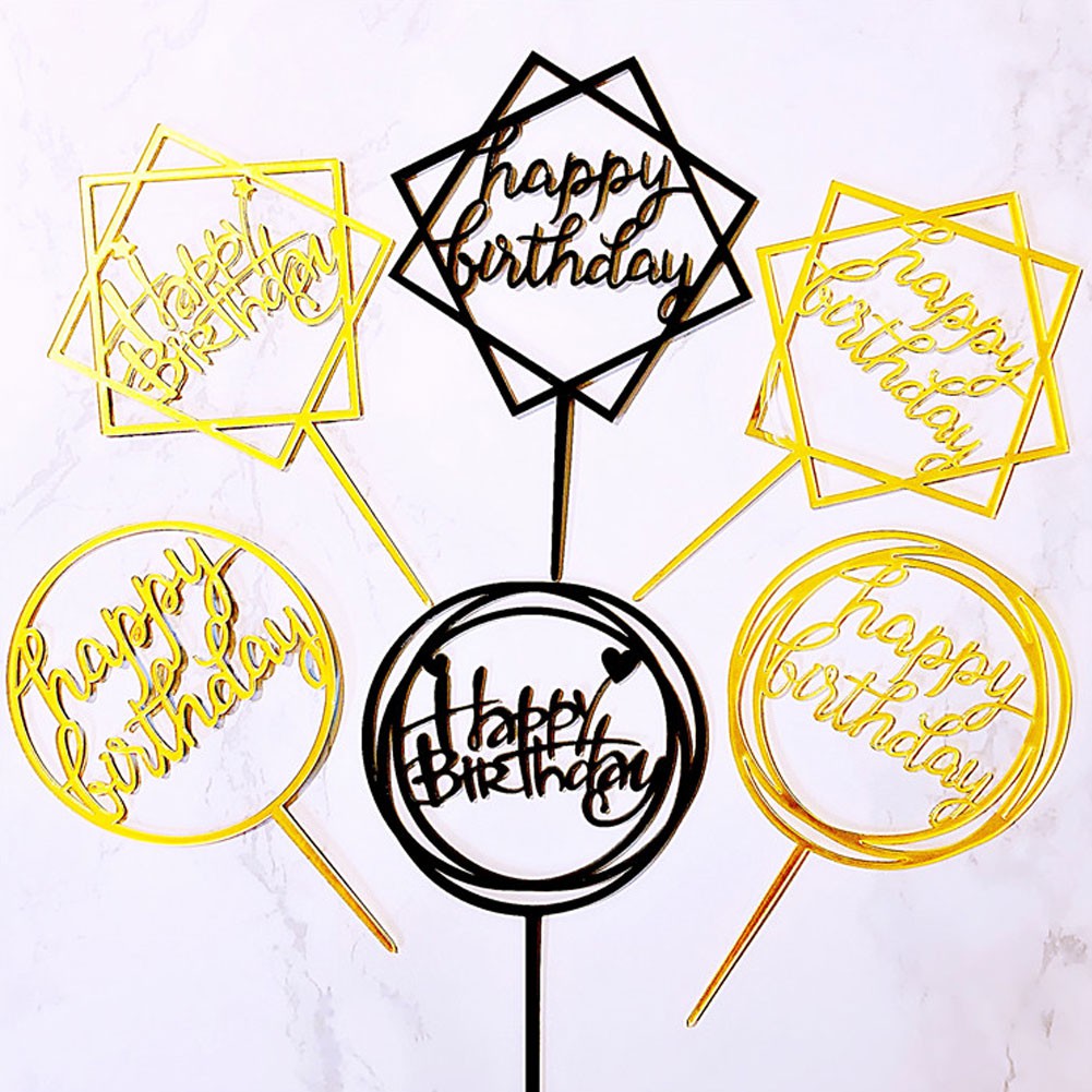 [TK] Topper Kue Tulisan Happy Birthday Bahan Akrilik Warna Silver / Gold untuk Dekorasi Pesta Ulang Tahun