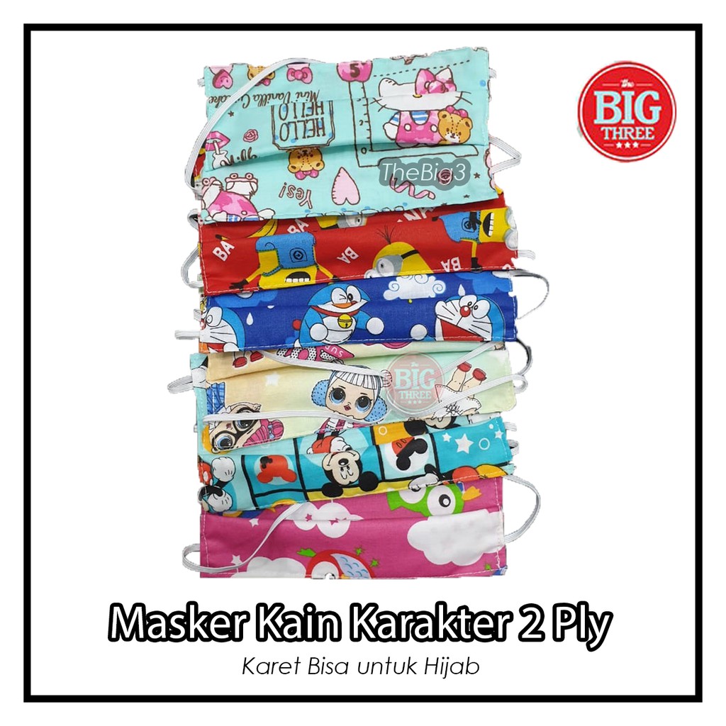 Masker Kain 2 PLY Karakter / Masker Mulut Kain Karet Hijab lucu anak premium headloop - thebig3