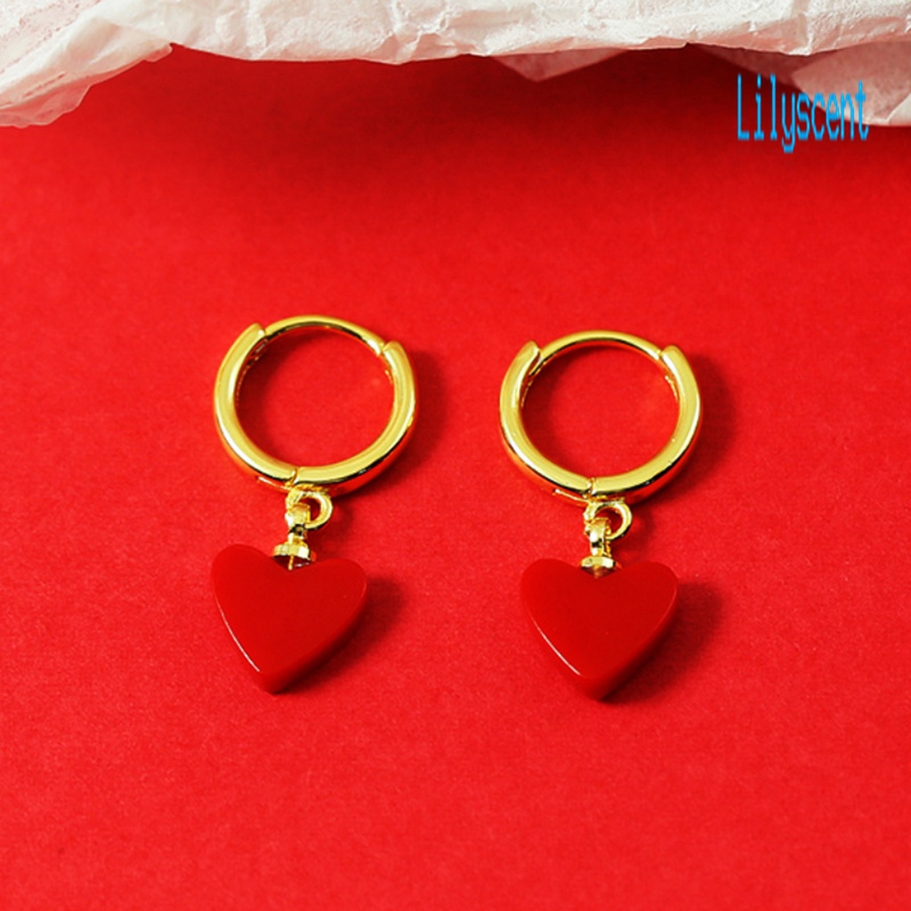 Ls 1 Pasang Anting Tusuk Gantung Wanita Desain Hati Merah Gaya Korea Untuk Hadiah Ulang Tahun