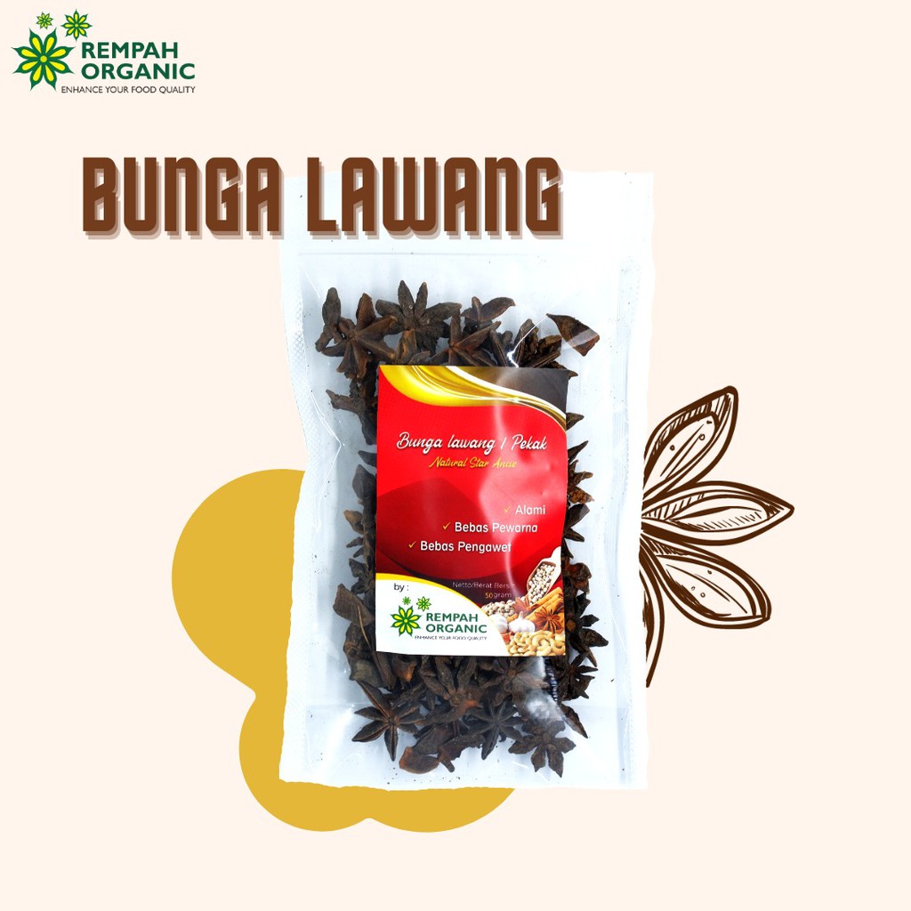 

Rempah Organic - Natural Star Anise / Bunga lawang / Pekak 50 Gram