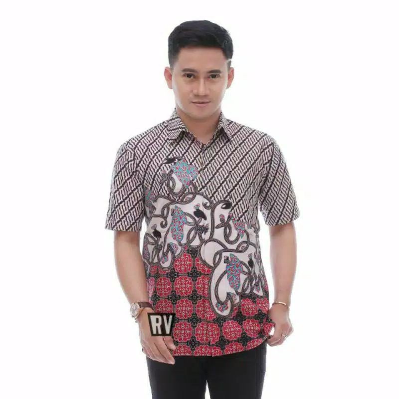 BSWART Batik HRB026 Kenongo Hem Pendek Padi Pekalongan M L XL Batik Pria MURAH Modern Grosir batik pitto