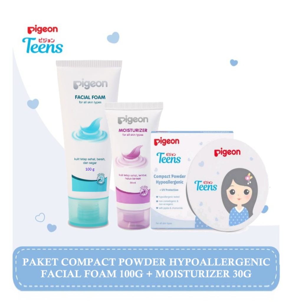Pigeon Teens Aiko Hypoallrgenic Paket 3 pcs (Facial foam100gr + Moisturizer30gr+ Compact Powder)