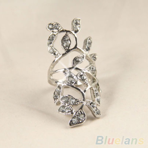 Hu Hu Hu Hu Hu Alat Bantu Pasang Kacamata♡ Cincin Knuckle Desain Daun Hollow Hias Berlian Imitasi Berkilau Untuk Wanita