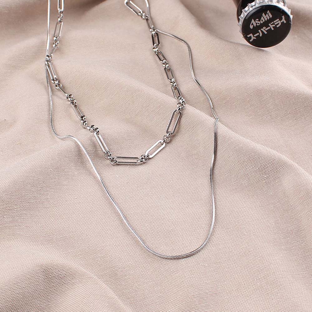 Needway  Hip Hop Clavicle Chain Trendy Fashion Jewelry Chain Necklace Women Punk Long Chain Stainless Steel Korean Double Layer Choker/Multicolor