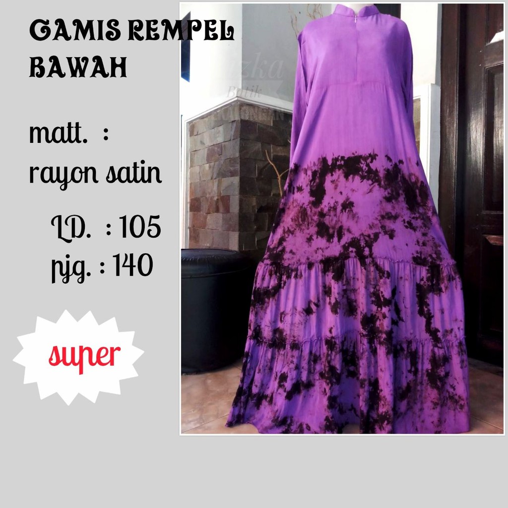 Gamis Batik Model Rempel Bawah Bahan Rayon Satin Batik Pekalongan