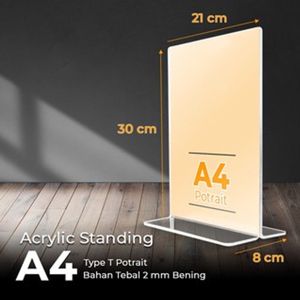 Akrilik Pajangan Iklan Brosur - Acrylic Tempat Brosur - Stand Kode QR - Tent Card Display A4 Type T - Acrylic Transparan Pajangan Brosur Display Menu A4