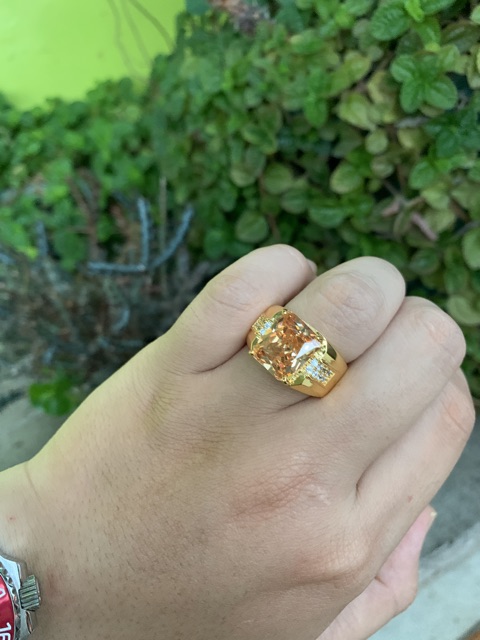 Cincin Casual Mewah Batu Kecubung Teh Champagne Smoky Quartz Mewah Minimalis Ring 18K Gold Filled