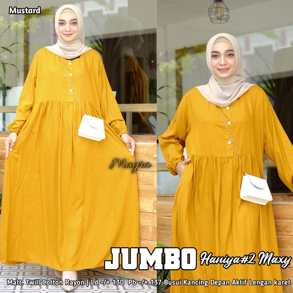 [Bayar Di tempat]. haniya 2 DRESS XXXL JUMBO / BAHAN RAYON TWILL / GAMIS SYARI LD 130-mustard haniya 2