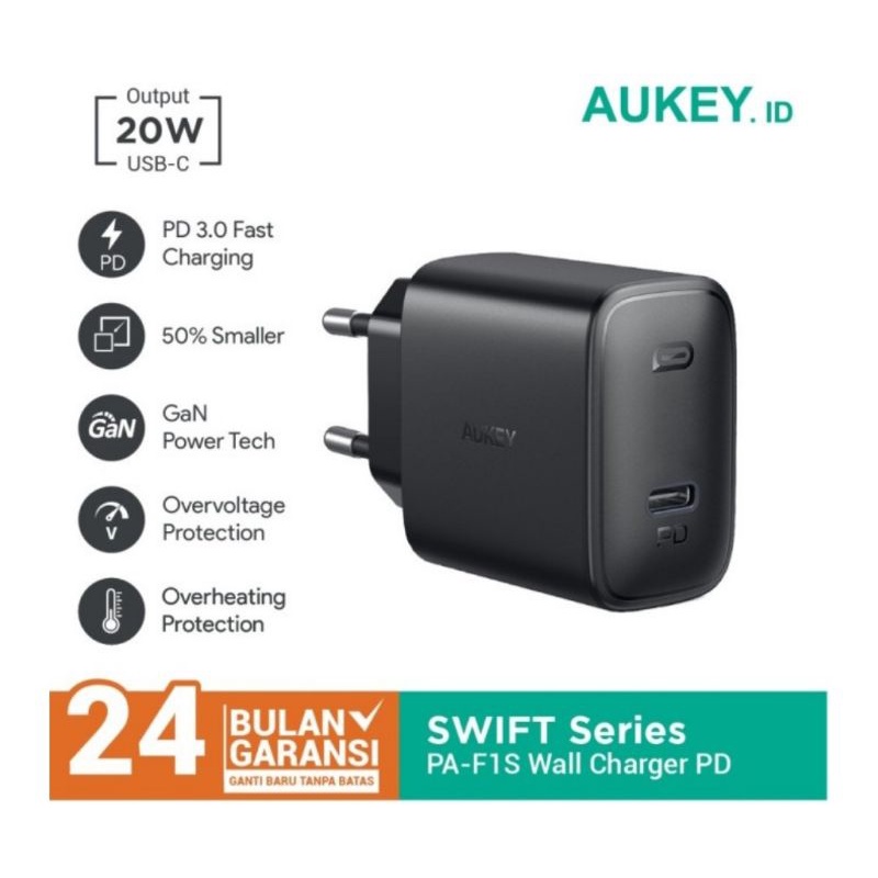 Aukey kepala charger 20w Fash Charge Port Tipe C Iphone 12 &amp; Android