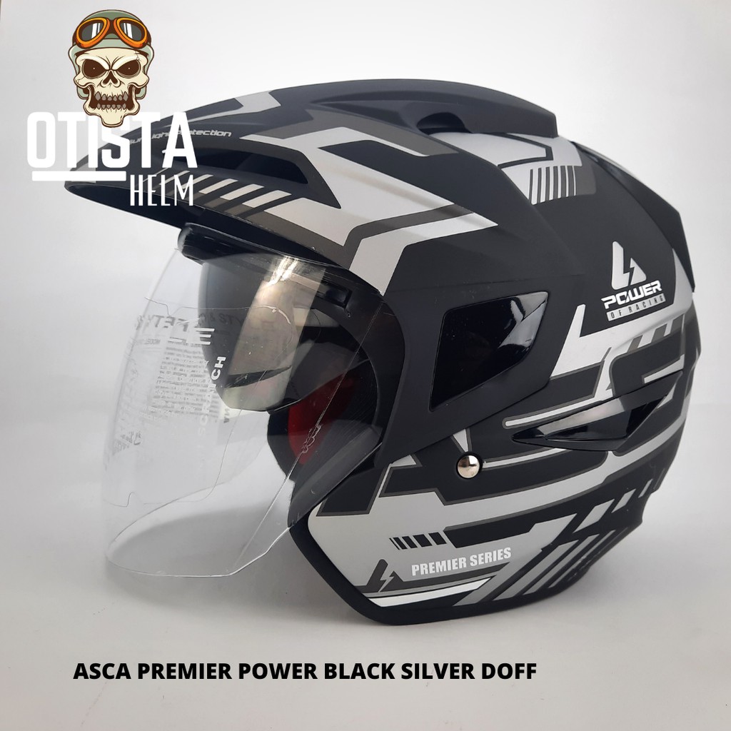 Helm Half Face Asca Premier Power Black Silver Doff Hitam All Size XL
