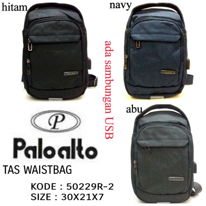 TAS WAISTBAG COWOK PALOALTO 50229R-2 WARNA HITAM ABU NAVY TERBARU HARGA TERMURAH