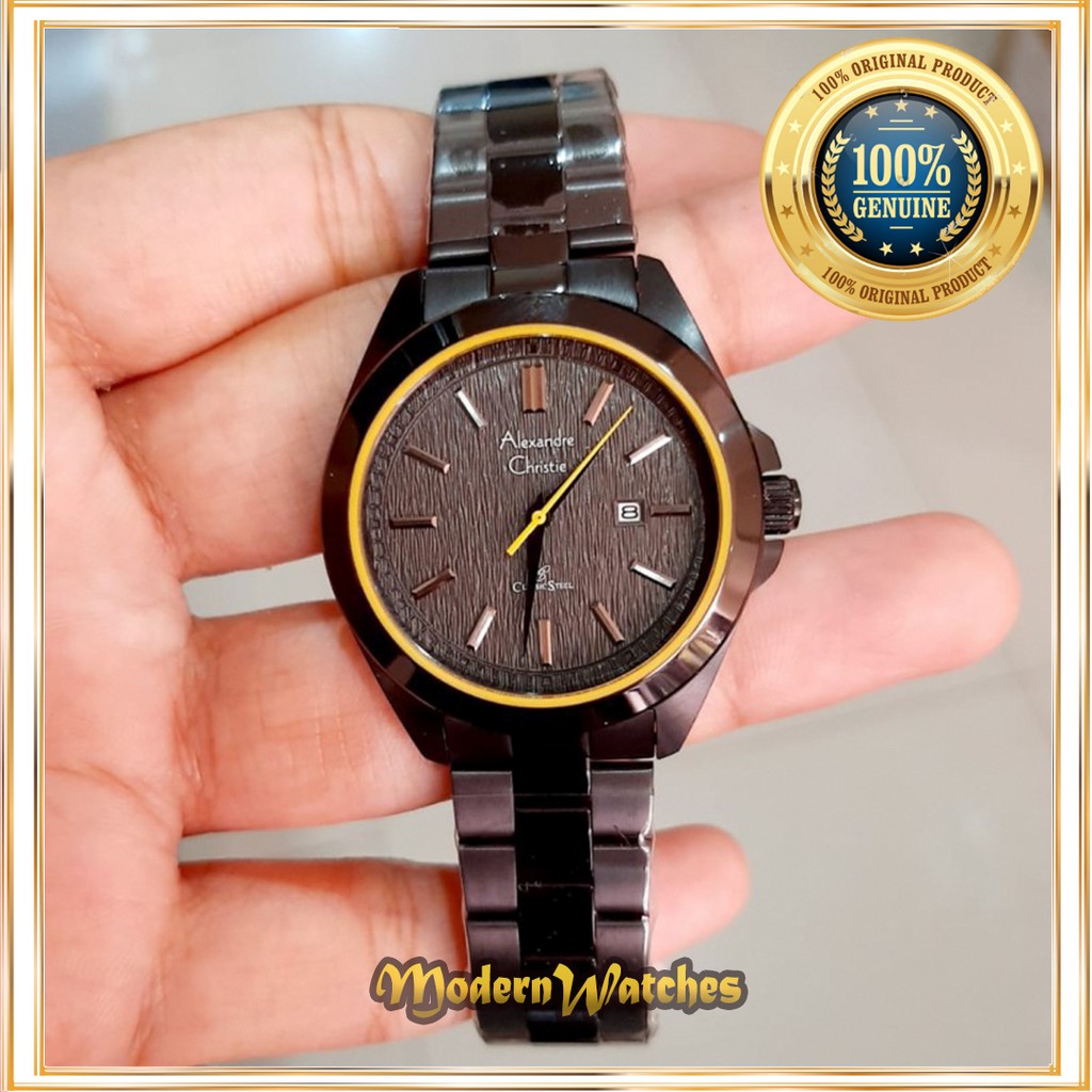 Jam Tangan Ori Wanita Terbaru Alexandre Christie AC 8644 Hitam Kuning Black Classic Simpel Alexander