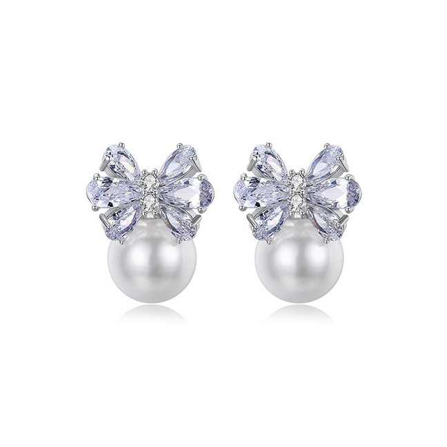 LRC Anting Tusuk Fashion Platinum Butterfly Pearl Copper Stud Earrings D60636