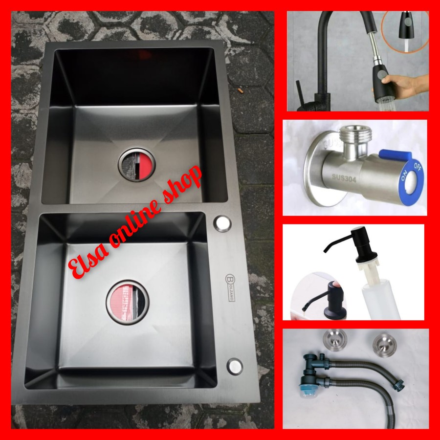 Paket Lengkap Kitchen Sink Bolzano Milan 8245 Black/Bolzano 8245 hitam