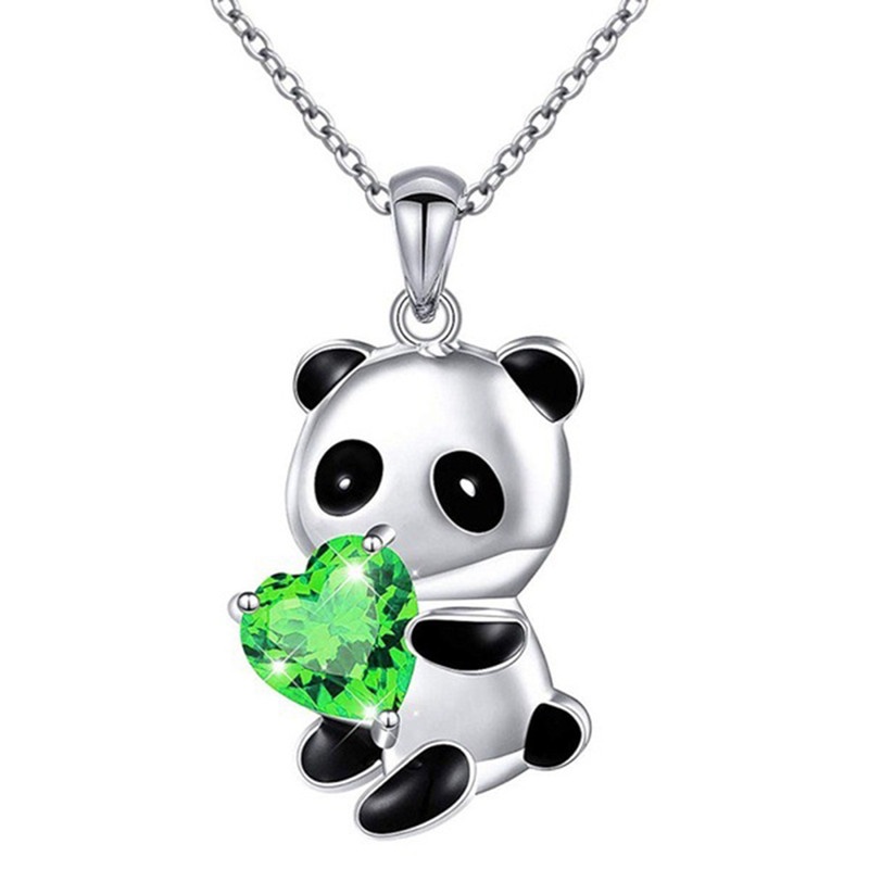 Kalung Wanita Dengan Liontin Panda Sapphire Hati Kristal Untuk Hadiah Ulang Tahun Anniversary