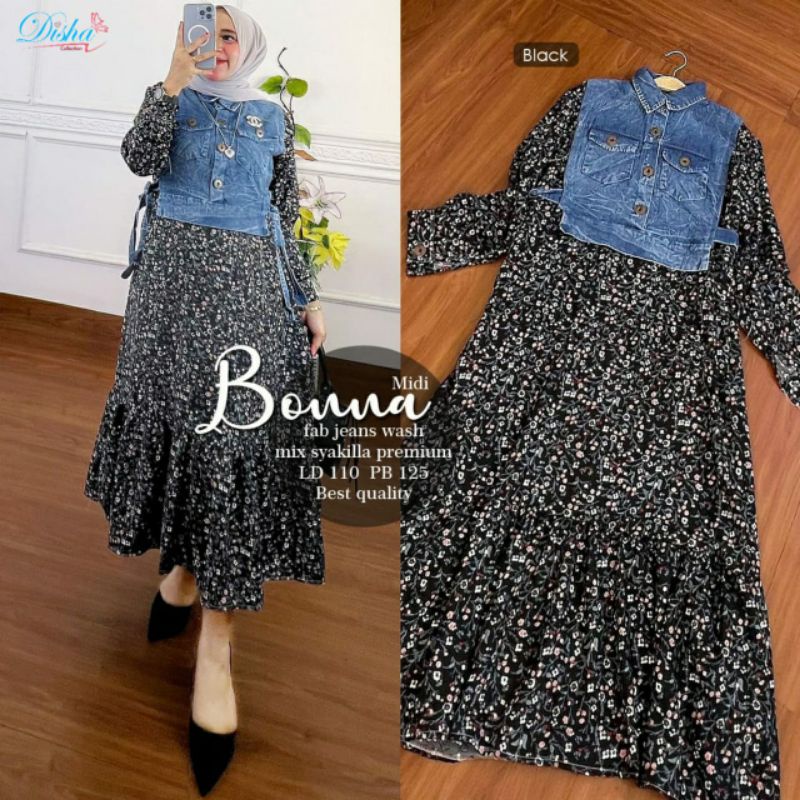 Bonna Midi Dress Muslim Terbaru Midi Korea Style Kekinian Midi Jeans by Disha Midi Dress Korea Midi 