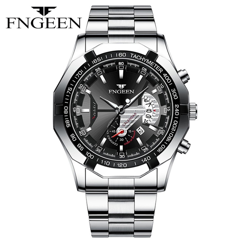 FNGEEN S001 Jam Tangan Pria Luxury Stainless Steel Quartz Original Tahan Air Watch + Kotak Gratis