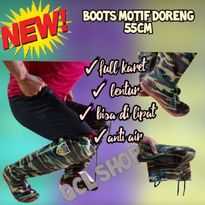 Sepatu Boots Karet Motif Loreng Panjang 50cm Sepatu Petani Sepatu Sawah Sepatu ladang proyek 55cm