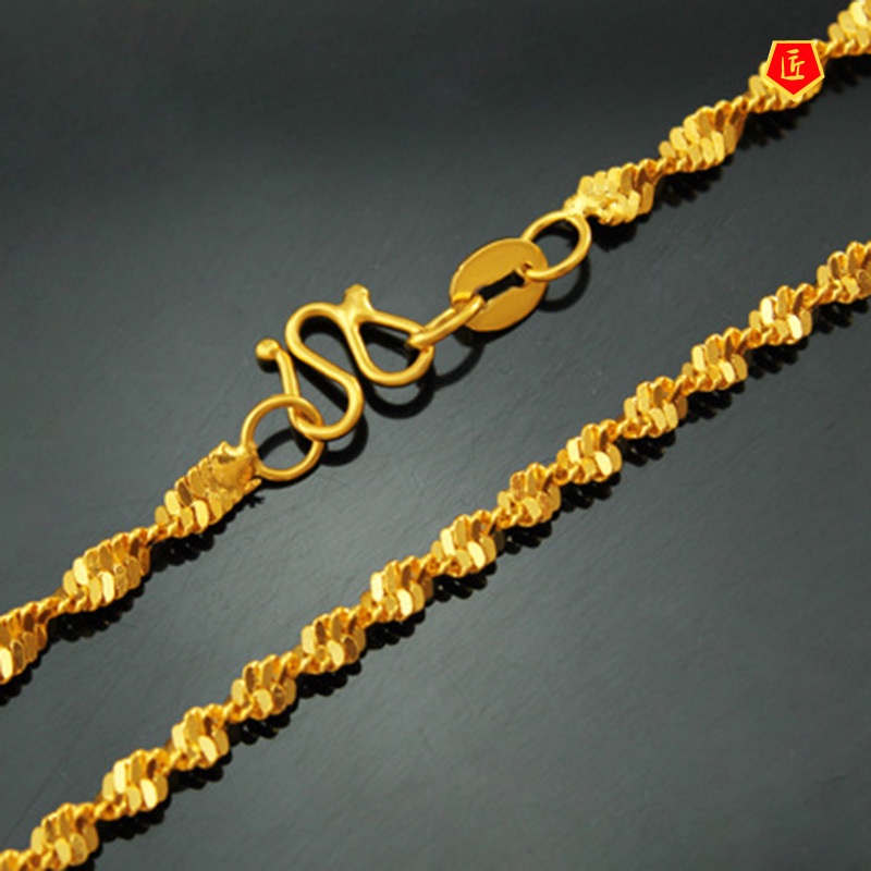 [Ready Stock]18K Gold Water Wave Chain Necklace Simple Elegant Fashion