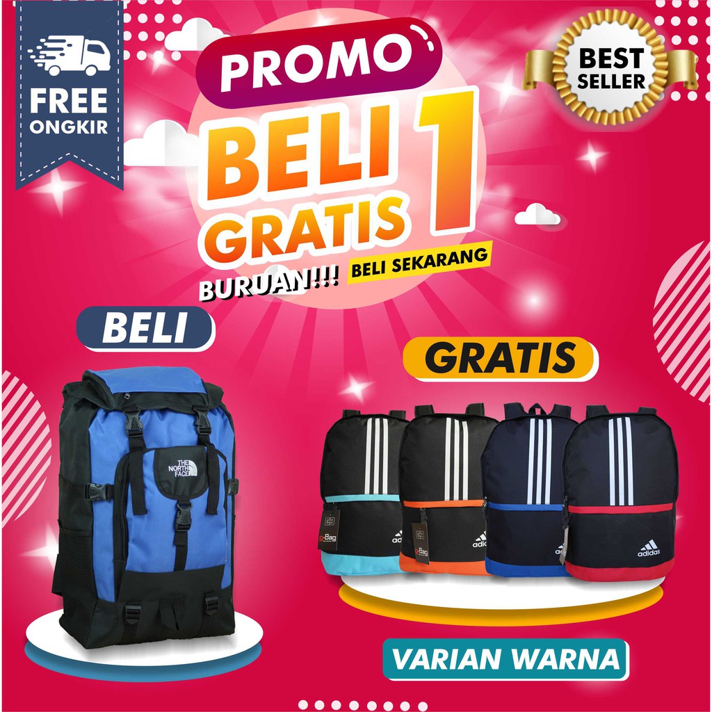 BELI 1 GRATIS 1 TAS GUNUNG BESAR COWOK KEREN HIKING MUNCAK FREE RANSEL SMP SMA LAKI-LAKI MULTIFUNGSI